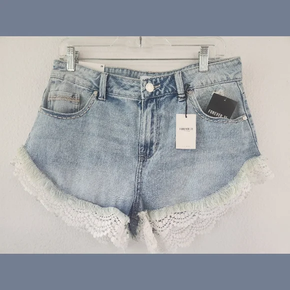 Forever 21 Shorts Forever Nwt Crochet Lace Hem Denim Shorts